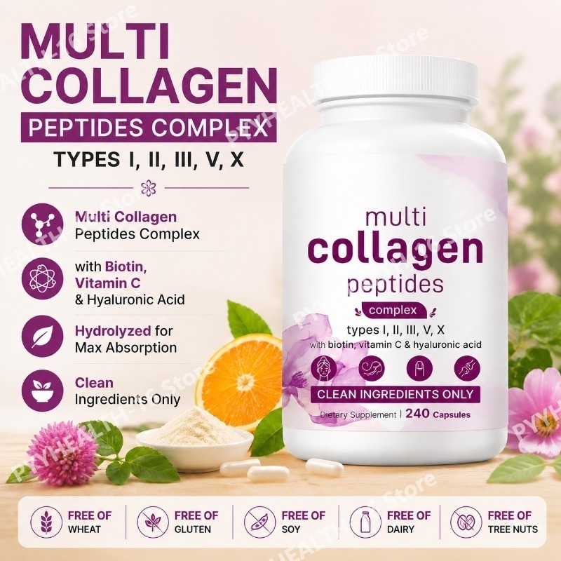 Vitamin C Powder - Multi-Kollagen-Peptid-Kapseln mit Biotin, Vitamin C und