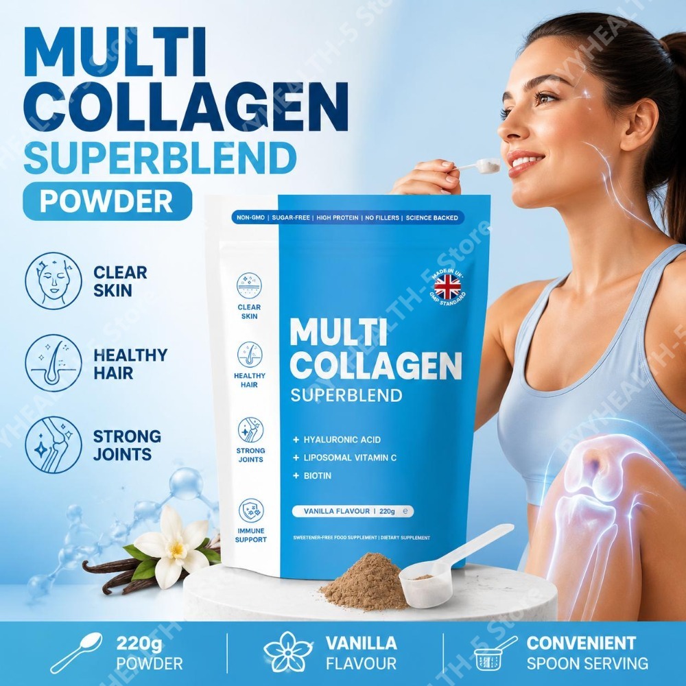 Vitamin C Powder - Multi-Kollagen-Superblend-Pulver mit Hyaluronsäure, Liposomalem Vitamin C
